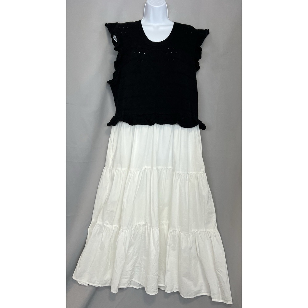One Loved Babe Women's‎ Midi Dress White Black Pockets Sz 2XL Layered